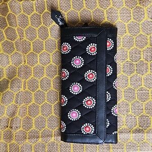 NWOT Vera Bradley Black Quilted Wallet with Red and Pink Accents